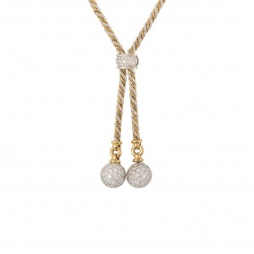 Yellow And White Gold Diamond Ball Necklace